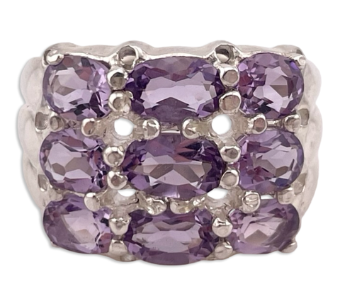 size 7.75 sterling silver faceted amethyst cluster ring