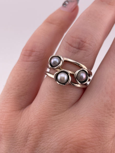 size 7 sterling silver Pandora faux pearl ring