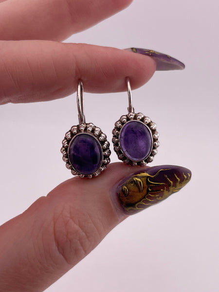 sterling silver amethyst hook lever-back earrings