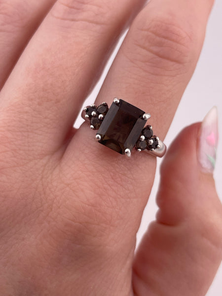 size 8.25 sterling silver faceted smokey topaz ring