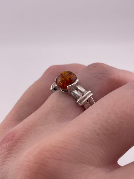 size 7.25 sterling silver round amber ring