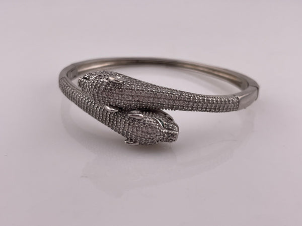 sterling silver rhinestone panther hinge bangle bracelet