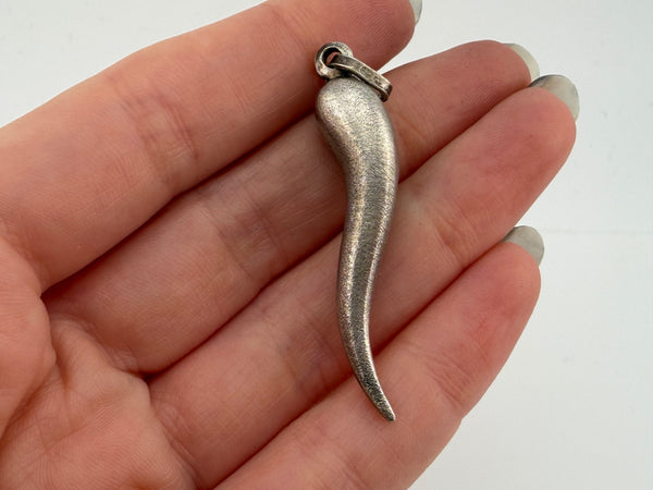 sterling silver large matte brushed finish Italian horn pendant