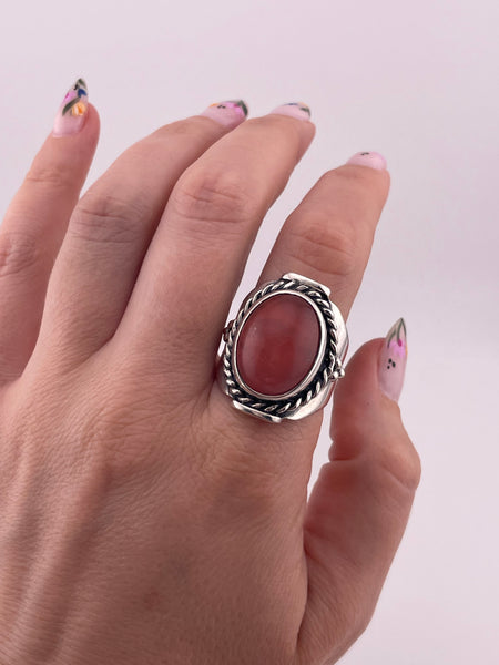 size 10.5 sterling silver pink glass ring