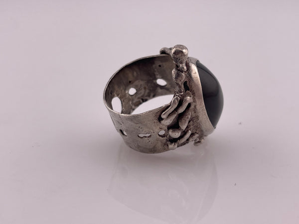 size 7.75 sterling silver dark agate brutalist artisan ring