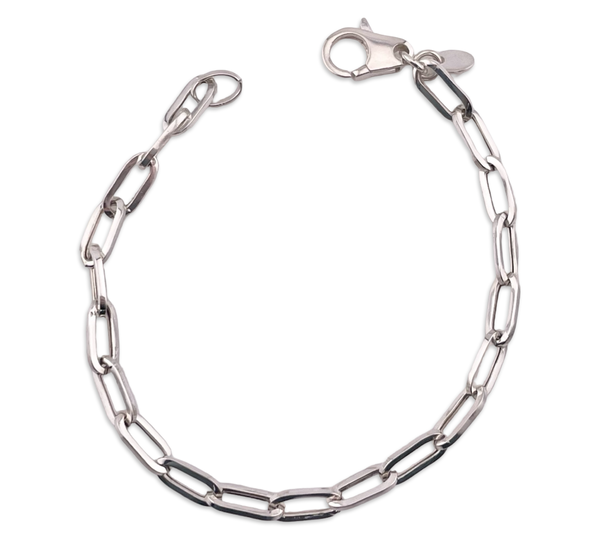 rhodium plated sterling silver Dyadema Italy 7 3/4" paperclip chain link bracelet