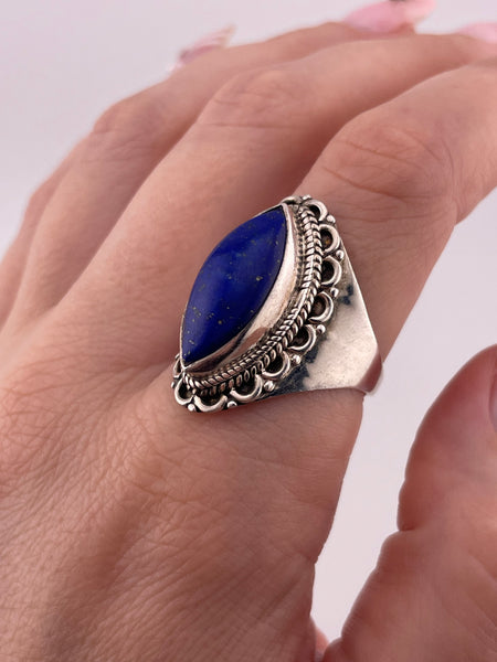 size 10.25 sterling silver marquise shape lapis ring
