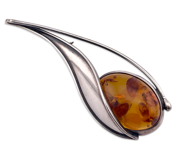 sterling silver Poland amber brooch pin