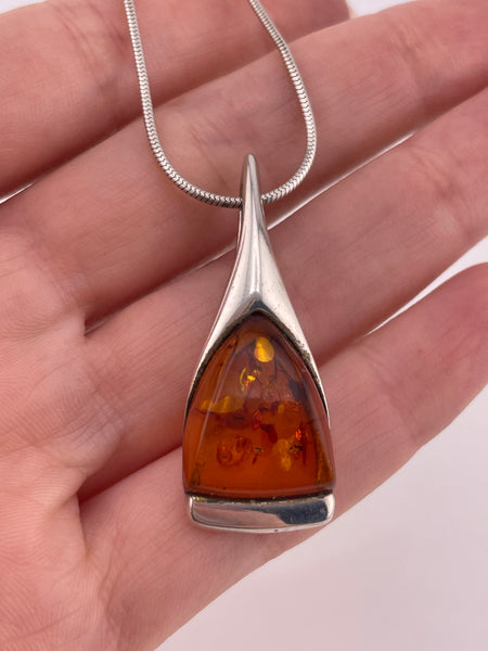 sterling silver amber pendant necklace