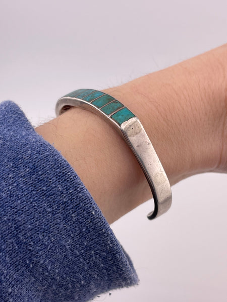 sterling silver turquoise inlay row cuff bracelet