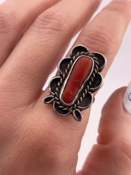 size 7.25 sterling silver coral ring **AS IS**