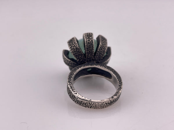 size 7.5 sterling silver chunky faceted chalcedony(?) ring