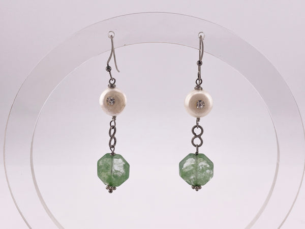 sterling silver pearl, rhinestone, & gemstone dangle earrings