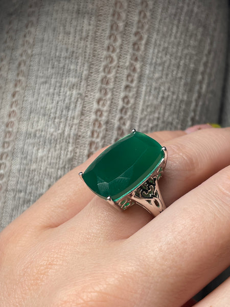 size 7 sterling silver faceted green onyx ring