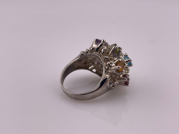 size 6.5 sterling silver brutalist faceted multi-gemstone ring