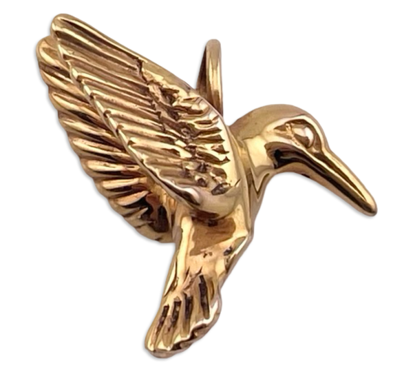 14k yellow gold 3D hollow hummingbird pendant