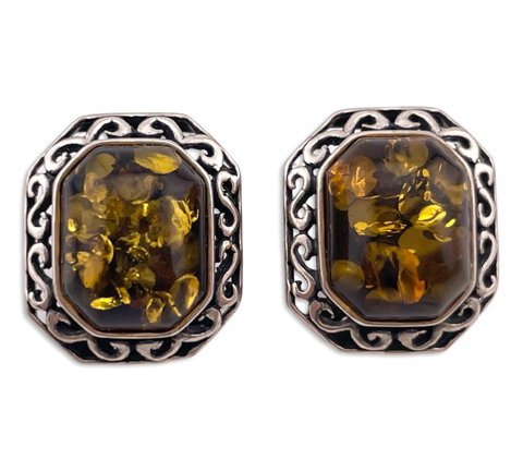 sterling silver rectangular amber post earrings