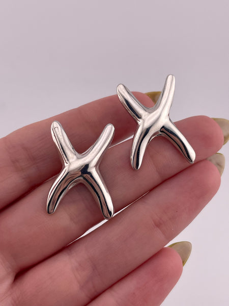 sterling silver stoneless Mexican modern 'X' post earrings