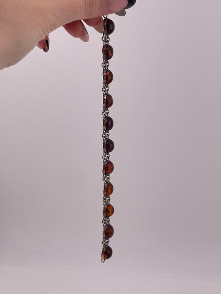 sterling silver 7-1/4" amber link bracelet
