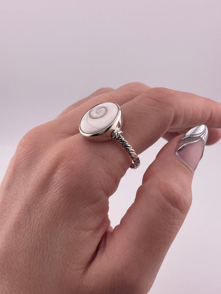 size 13.25 sterling silver shiva eye shell textured band ring