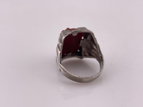 size 9.5 sterling silver rhodium plated molded plastic knight cameo Art Deco style ring