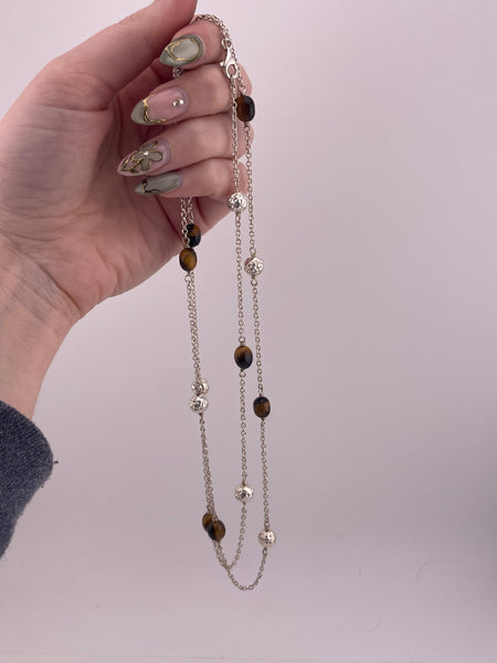 sterling silver 36" tiger's eye spacer necklace