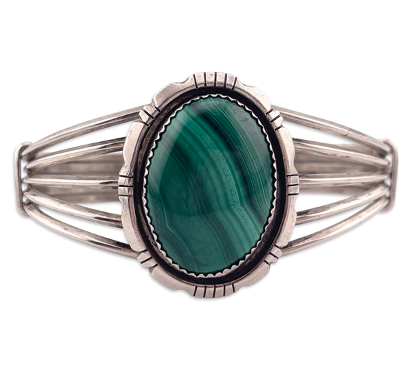 sterling silver 6-1/4" malachite cuff bracelet