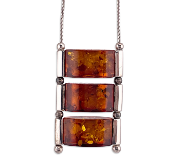 sterling silver 18-3/8" rhodium plated 3-tier amber slide snake chain necklace
