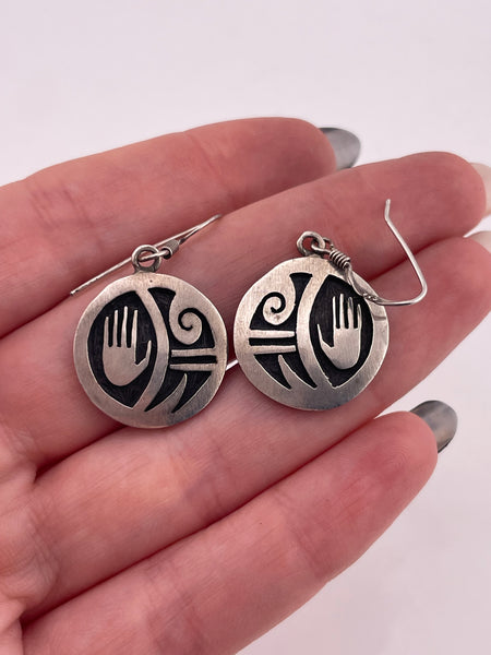 sterling silver overlay hand design hook dangle earrings