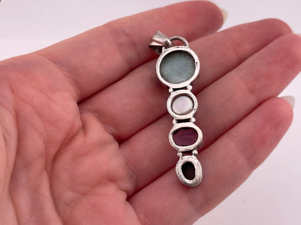 sterling silver larimar pearl faceted amethyst opal pendant
