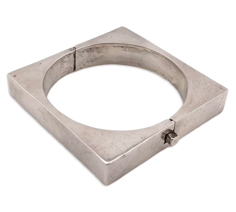 sterling silver Mexican modern chunky stoneless square hinge bracelet