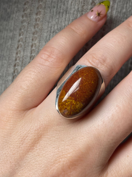 size 8 sterling silver Mexican jasper ring ***Cut Band***