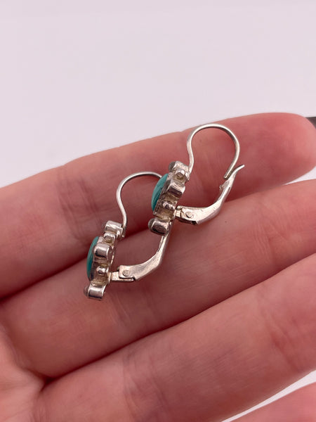 sterling silver turquoise glass hook lever-back earrings