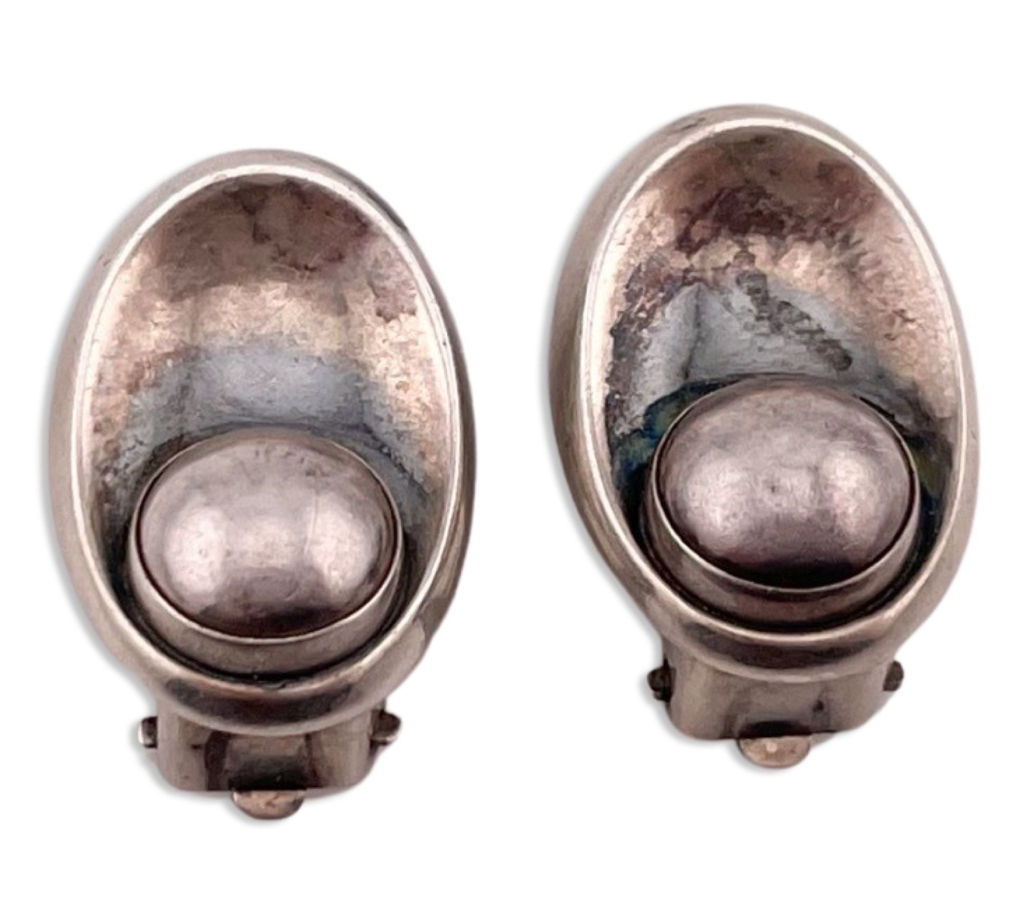 sterling silver designer NE Neils Eric From Denmark modernist clip on earrings
