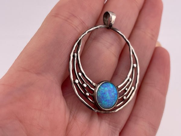 sterling silver synthetic blue opal pendant