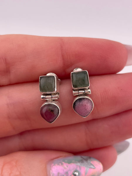 sterling silver green quartz rhodonite post earrings