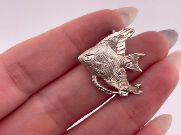 sterling silver etched fish pendant