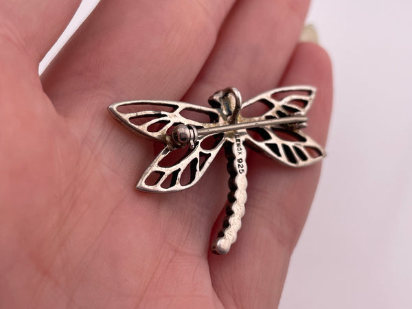 sterling silver dragonfly glass pendant brooch