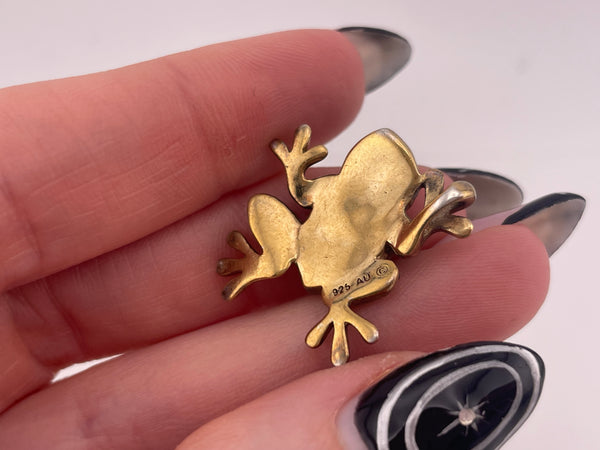 sterling silver gold wash faceted glass frog pendant