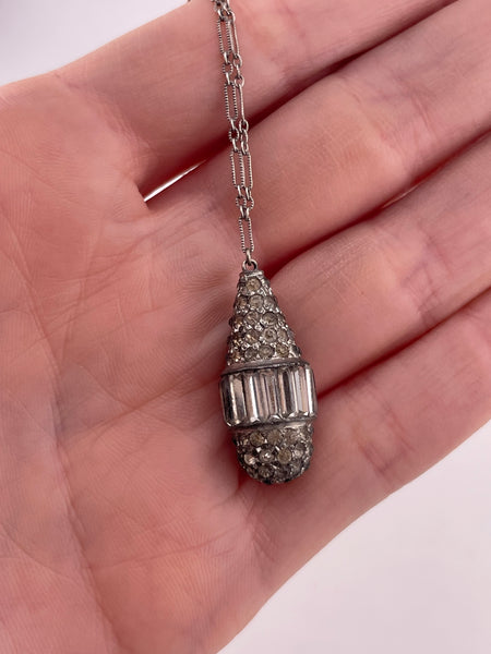 sterling silver chain 18-1/4" rhinestone necklace