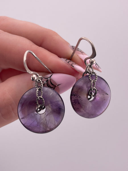 sterling silver Barse amethyst doughnut chain hook dangle earrings