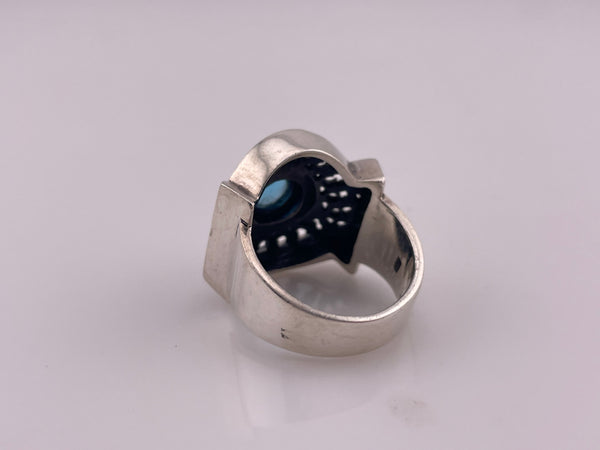 size 8.5 sterling silver & 14k blue glass ring