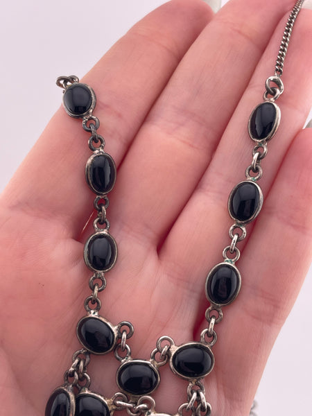 sterling silver 16-1/2" to 17-1/2" onyx chandelier necklace