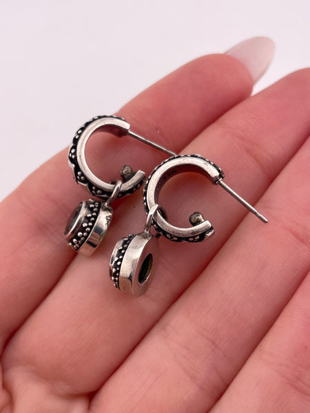 sterling silver faceted green topaz partial hoop post earrings ***Non-sterling posts***