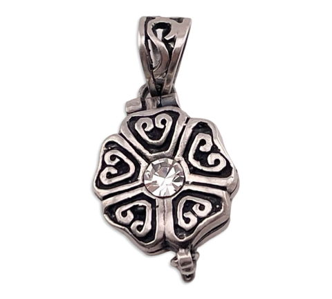 sterling silver flower rhinestone box compartment locket pendant