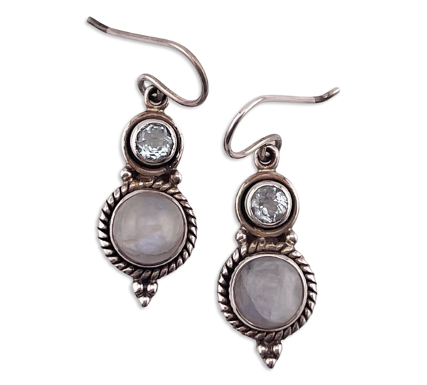 sterling silver rainbow moonstone faceted topaz hook dangle earrings ***Cracked Stone***