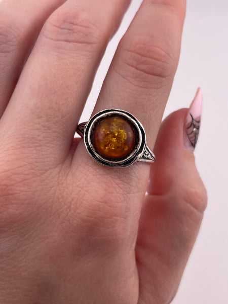 size 12 sterling silver round amber ring