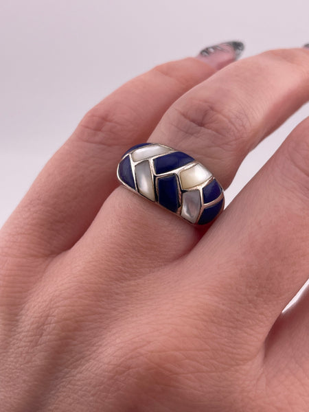 size 6 sterling silver lapis mother of pearl ring