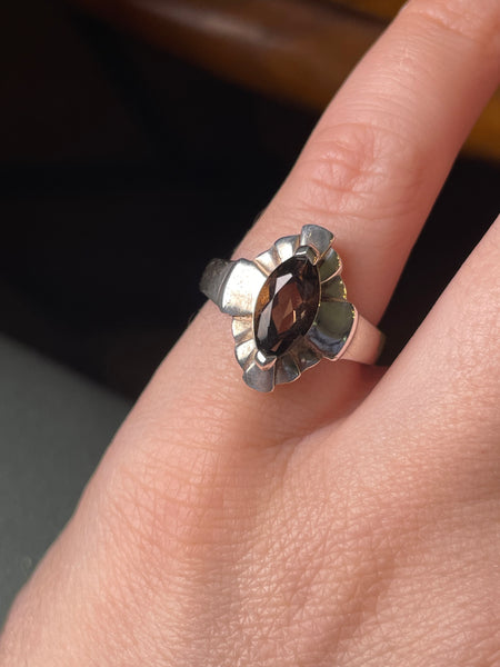 size 6 sterling silver smoky quartz ring