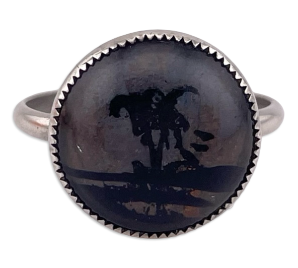 size 6.75 sterling silver butterfly wing island scene ring